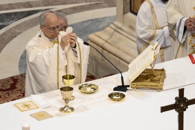 Pope Leo XIV celebrates Mass for the Jubilee of Sport on June 15, 2025, in St. Peter’s Basilica at the Vatican. | Credit: Vatican Media